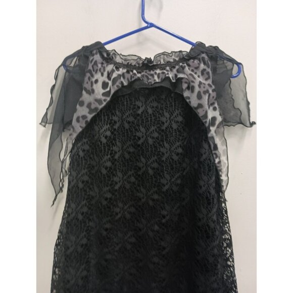 Pretty Angel Womens Tunic Top  Small Black Lace Animal Print Ruffle Whimsygoth - Picture 7 of 8